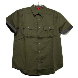 Guess Men's Cargo Twill Button Up Collar Utility Green Shirt Medium